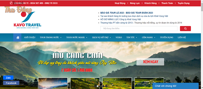 Website của công ty du lịch Khát Vọng Việt 