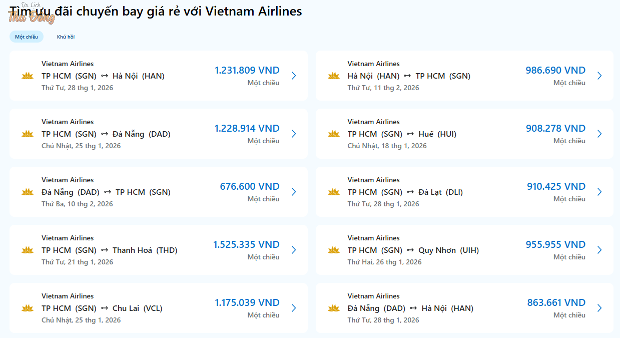 Tìm chuyến bay Vietnam Airlines giá rẻ trên Traveloka