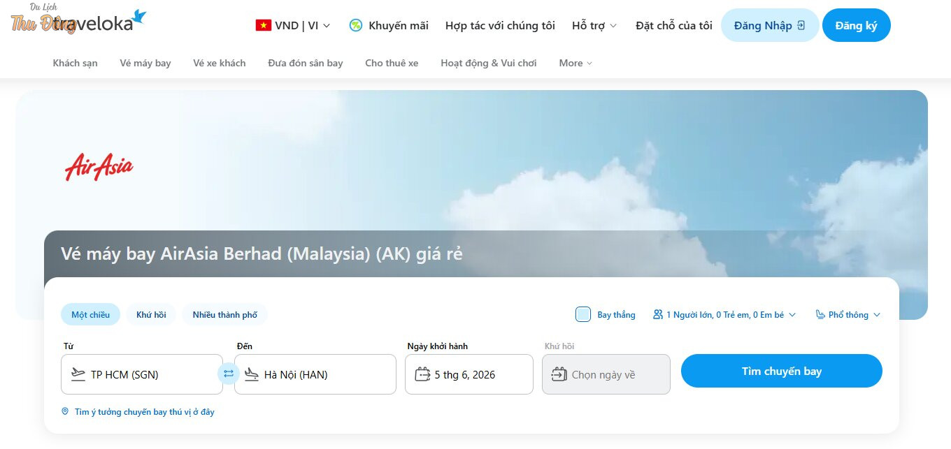 Đặt vé AirAsia thuận tiện trên Traveloka